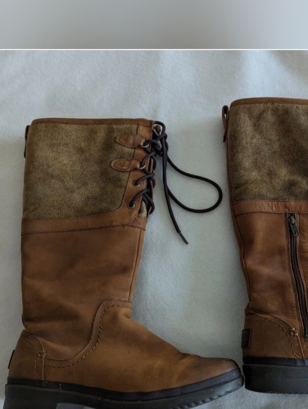 UGG Brown Leather & Suede Lace-Up Side-Zip Tall Boots